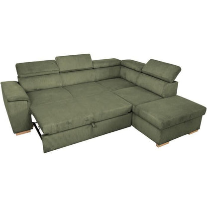 DAYTONA Omkeerbare hoekbank - 5 zitplaatsen  - Khaki fluweel - Opbergbox - L260 x H94 x D216 cm