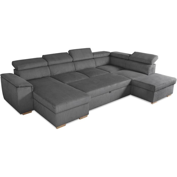 DAYTONA panoramische omvormbare hoekbank, 5 tot 6 zitplaatsen - Antraciet Lincoln stof - Met opbergruimte - L 326 x H 94 x D 216 cm