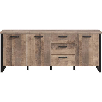 EMILE dressoir - Tabaksbruin eiken en matzwarte melamine - 3 deuren + 3 lades - L214 x D45 x H86 cm - TRENDTEAM