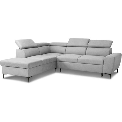 KASIMIR Reversible hoekbank met ladekast - 5 plaatsen - Grijze stof - 258 x 79/98 x 219 cm