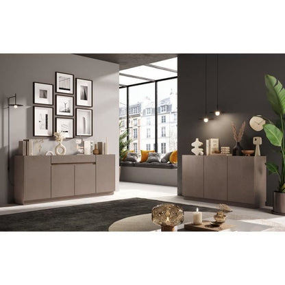 FIRENZE hoog dressoir - Brons en Mercury Eiken - 4 deuren + 1 lade - Eigentijdse stijl/design