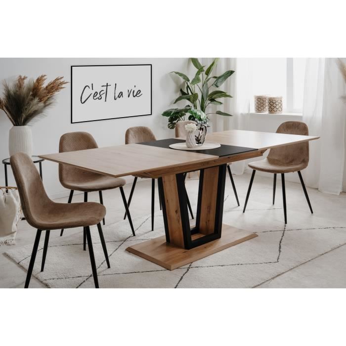 Uitschuifbare tafel - SORIA - Rechthoekig - 10 personen - 160/200 x 76 x 90 cm - Zwart / Artisan eiken