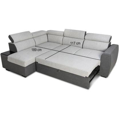 KELIO Reversible hoekbank - 4/5 plaatsen - Antraciet/grijze stof - 3 hoofdsteunen - 245 x 184 x 77/87 cm