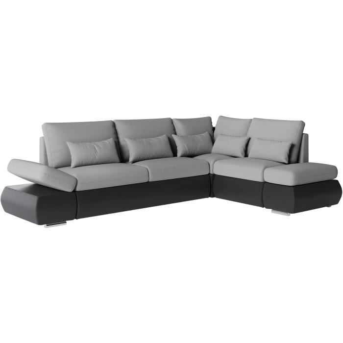SEVARA 4-zits omkeerbare hoekbank - PU en grijze stof - Opbergdoos - L267 x D200 x H90 cm