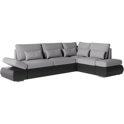 SEVARA 4-zits omkeerbare hoekbank - PU en grijze stof - Opbergdoos - L267 x D200 x H90 cm