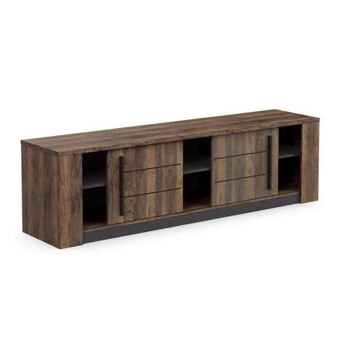 MONACO TV-meubel - 2 schuifdeuren + 3 planken - Eiken en zwart houtdecor - L184,5 x D42,3 x H51,8 cm - DEMEYERE