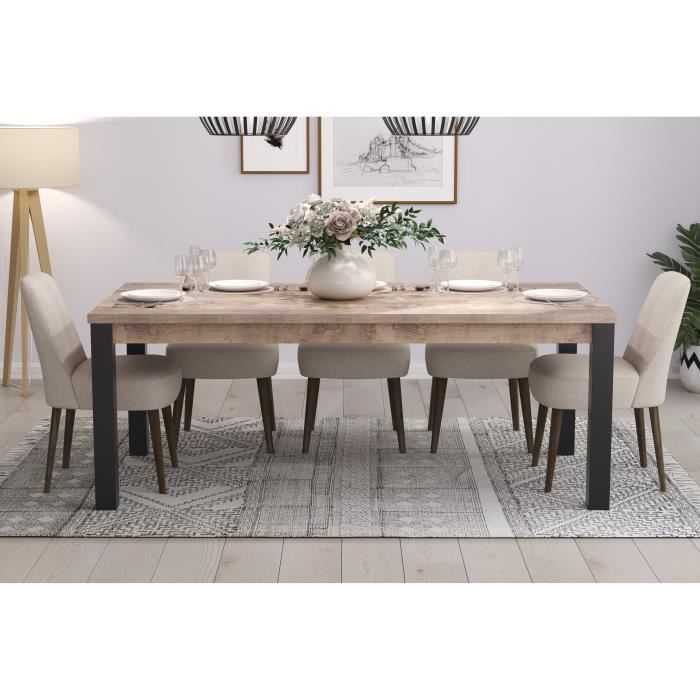 EMILE eettafel voor 10 personen - Tabaksbruin eiken en matzwarte melamine - L200 x D100 x H77 cm - TRENDTEAM