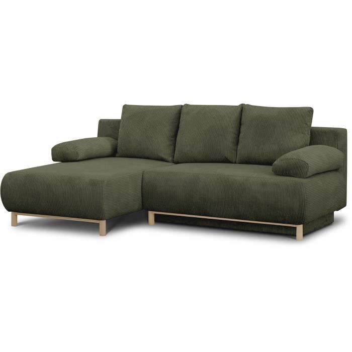 MIKA Hoekbank links - 3zits  - Kakigroene corduroy stof - Opbergvak - 192 x 84 x 93 cm