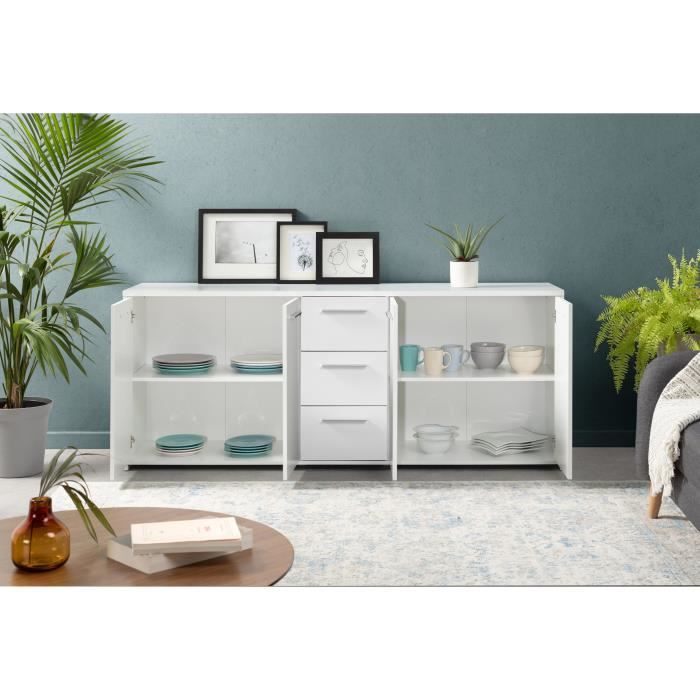 Lage dressoir 4 deuren 3 laden - Mat wit - L 179 x D 42 x H 74,5 cm