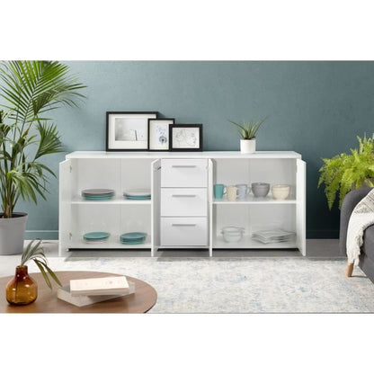 Lage dressoir 4 deuren 3 laden - Mat wit - L 179 x D 42 x H 74,5 cm