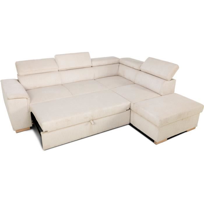 DAYTONA 5-zits omkeerbare converteerbare hoekbank - Beige ribfluweel - Opbergdoos - L 260 x H 94 x D 216 cm