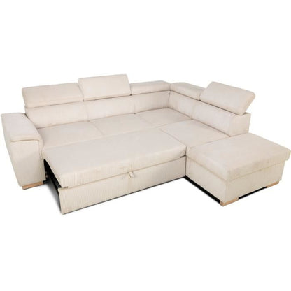DAYTONA 5-zits omkeerbare converteerbare hoekbank - Beige ribfluweel - Opbergdoos - L 260 x H 94 x D 216 cm