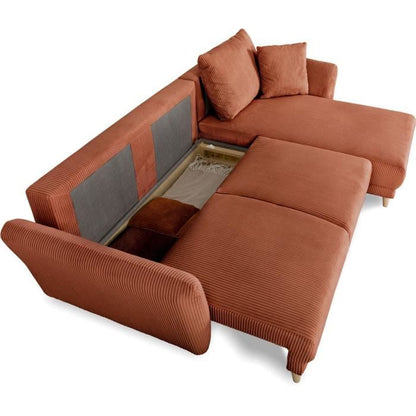 CLAUDIUS Reversible hoekbank - 3/4 zitplaatsen  - Lincoln Terracotta stof - Opbergruimte - 244 x 158 x 86 cm