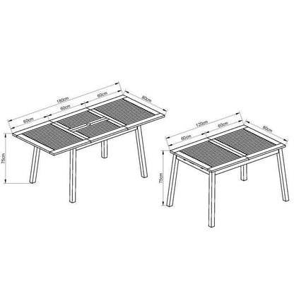 Tuinset 6 personen - Uitschuifbare tafel 120-180 x 80 cm + 6 textileen stoelen - FSC Eucalyptushout