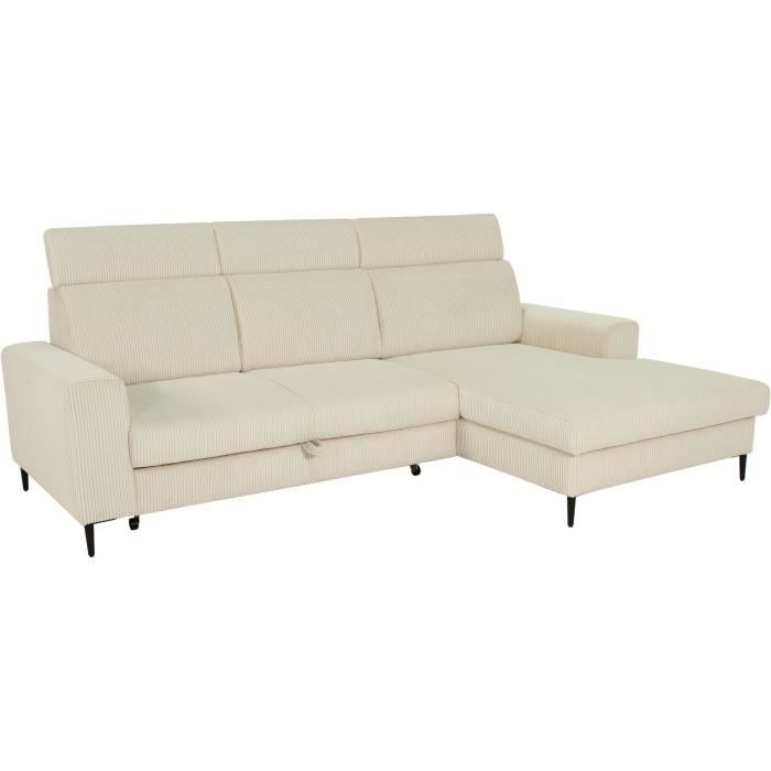 NIZZA Hoekbank met 4 zitplaatsen  - Beige ribfluweel - Opbergruimte - 250 x 166 x 92/104 cm