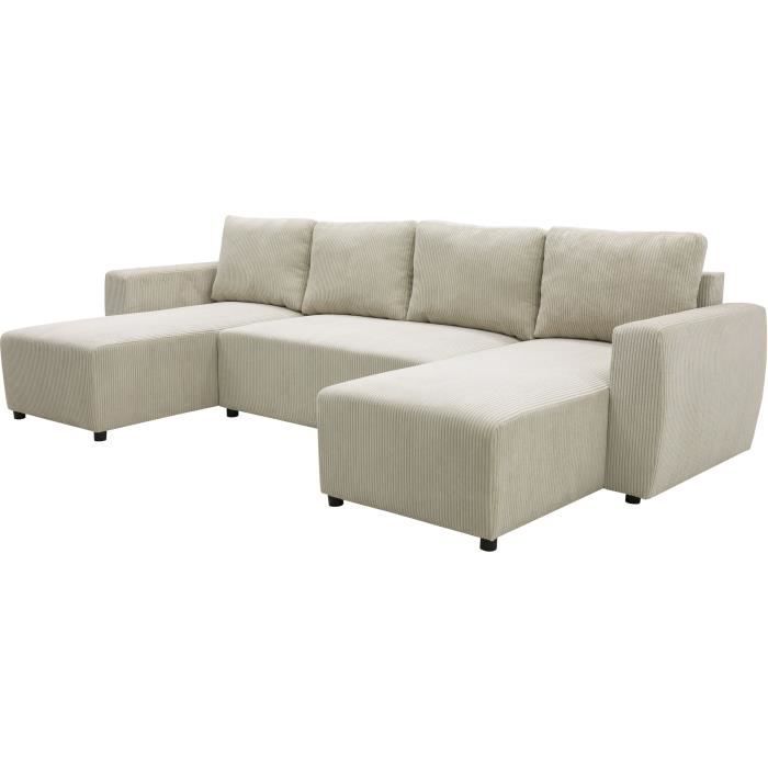 PHARELL 5/6-zits panoramische converteerbare hoekbank - Parel corduroy stof - Opbergdoos - L297 x D155 x H71/85