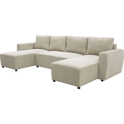 PHARELL 5/6-zits panoramische converteerbare hoekbank - Parel corduroy stof - Opbergdoos - L297 x D155 x H71/85