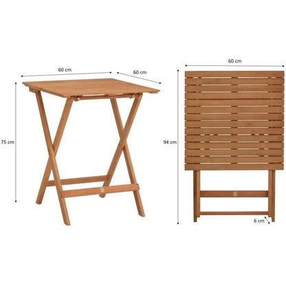 FSC Acaciahouten set - bestaande uit een vierkante tafel en 2 opvouwbare stoelen