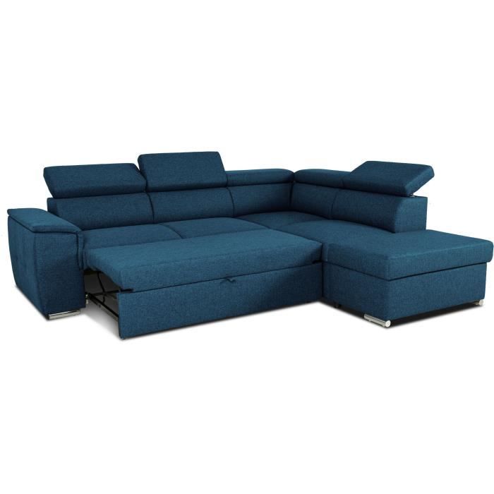 DAYTONA Reversible hoekbank met commode - 5 plaatsen  - Blauwe stof - 260 x 94 x 216 cm