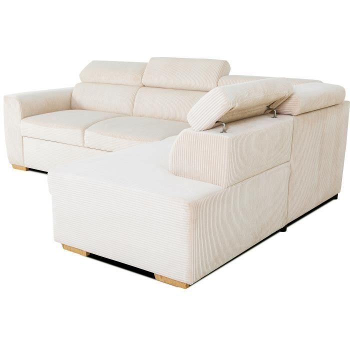 KELIO Omkeerbare hoekbank - 4 plaatsen - Beige ribfluweel stof - 245 x 184 x 87cm