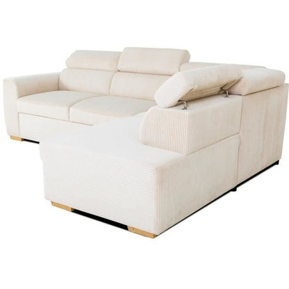KELIO Omkeerbare hoekbank - 4 plaatsen - Beige ribfluweel stof - 245 x 184 x 87cm