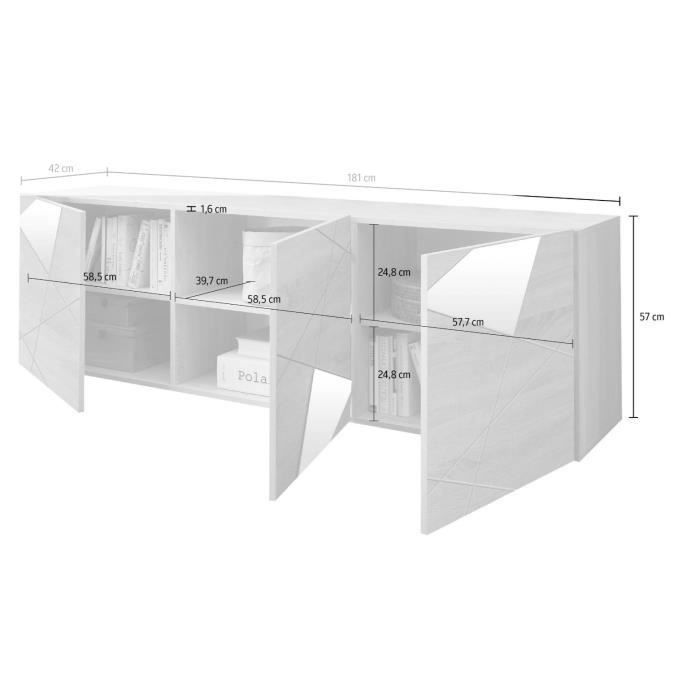 Tv-meubel - Briljant gelakt wit met spiegelschermafwerking - L181 x D43 x H57 cm - Victory