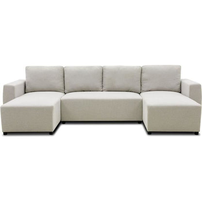PHARELL 5/6-zits panoramische converteerbare hoekbank - Beige stof - Opbergdoos - L297 x D155 x H71/85 cm