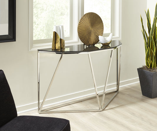 Aria Console Tafel van Gerookt Glas en Gepolijst Roestvrij Staal