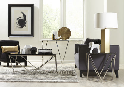 Aria Console Tafel van Gerookt Glas en Gepolijst Roestvrij Staal