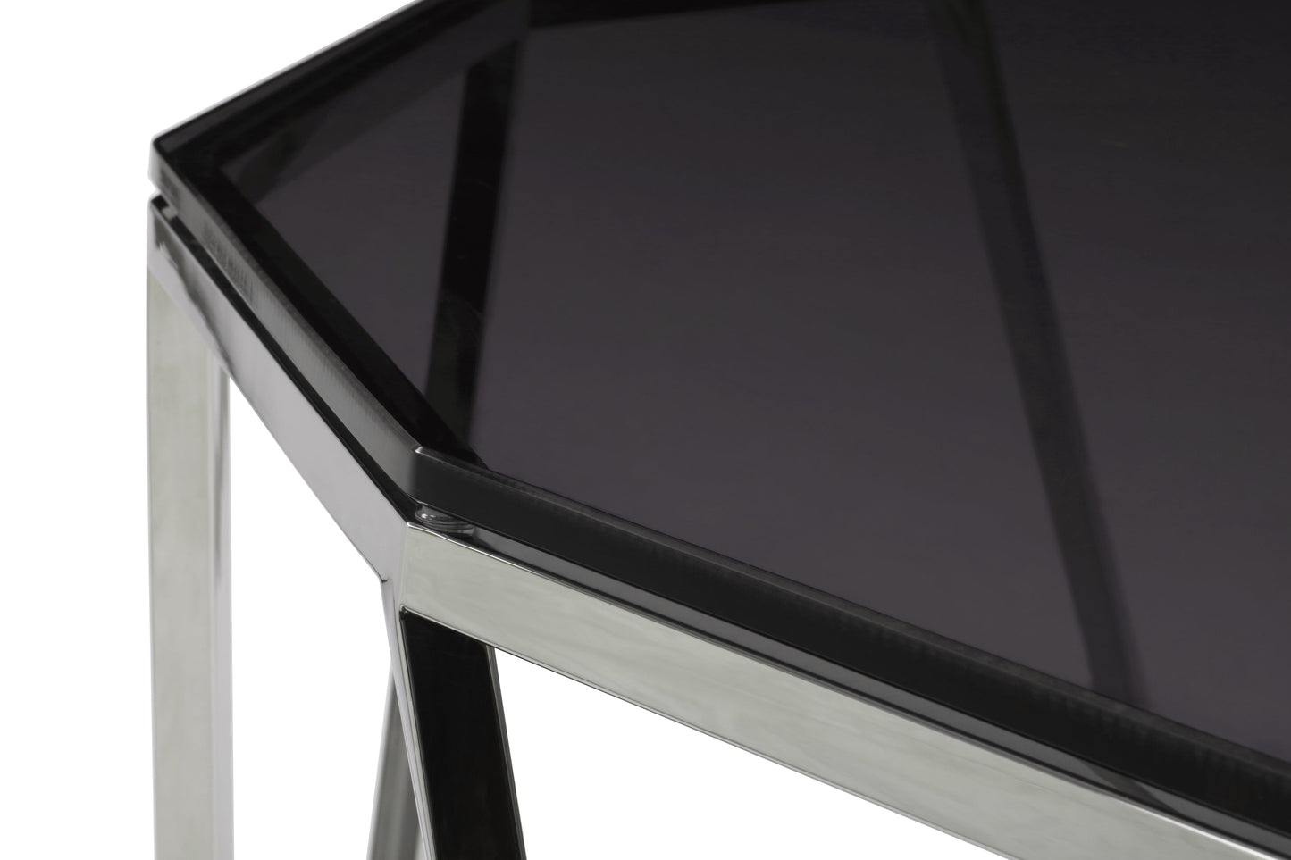Aria Console Tafel van Gerookt Glas en Gepolijst Roestvrij Staal