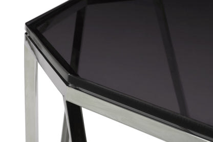 Aria Console Tafel van Gerookt Glas en Gepolijst Roestvrij Staal