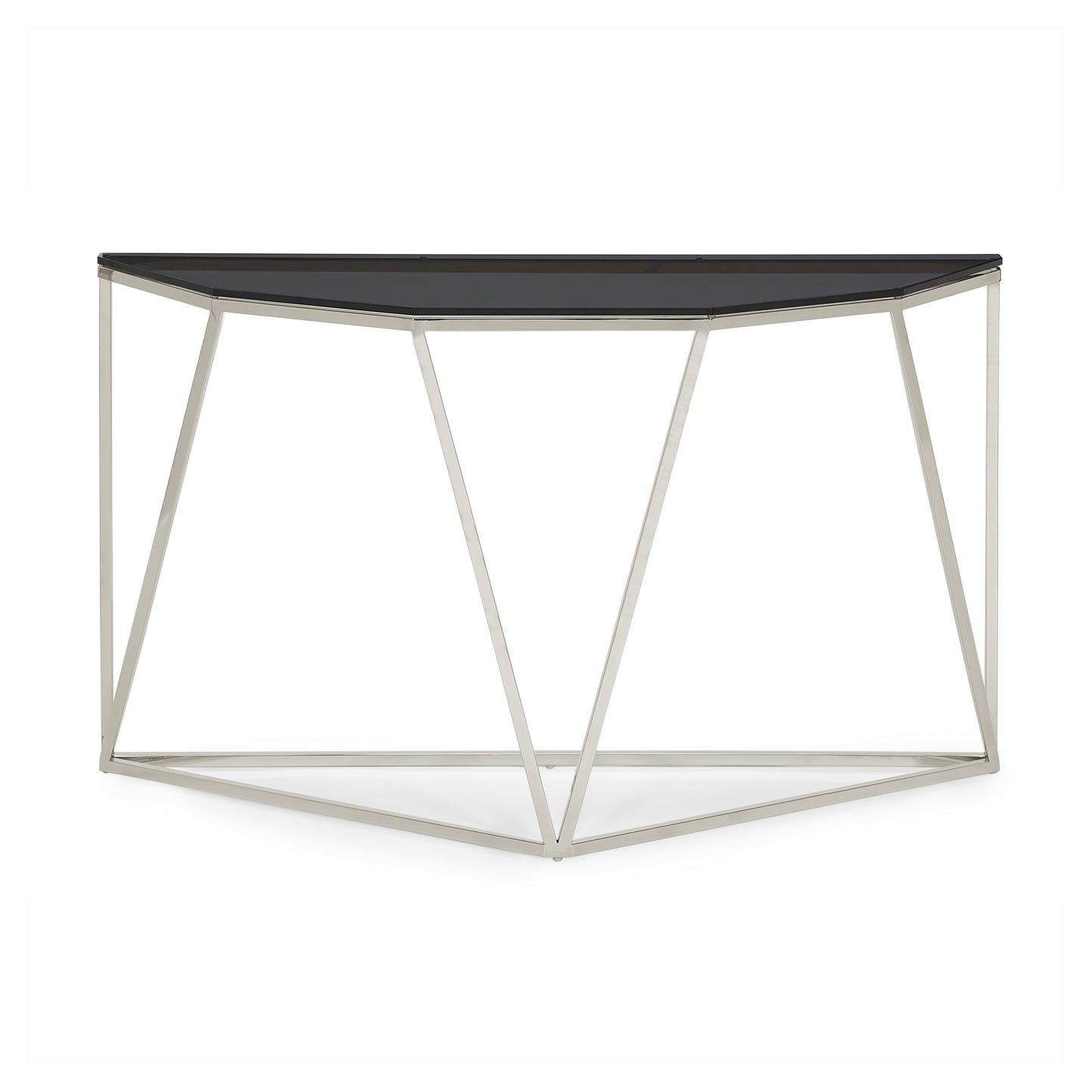 Aria Console Tafel van Gerookt Glas en Gepolijst Roestvrij Staal