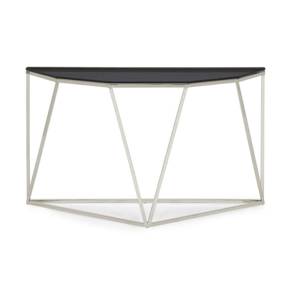 Aria Console Tafel van Gerookt Glas en Gepolijst Roestvrij Staal