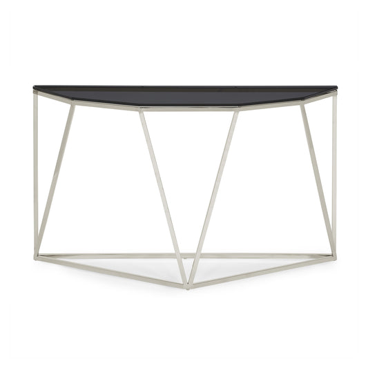 Aria Console Tafel van Gerookt Glas en Gepolijst Roestvrij Staal