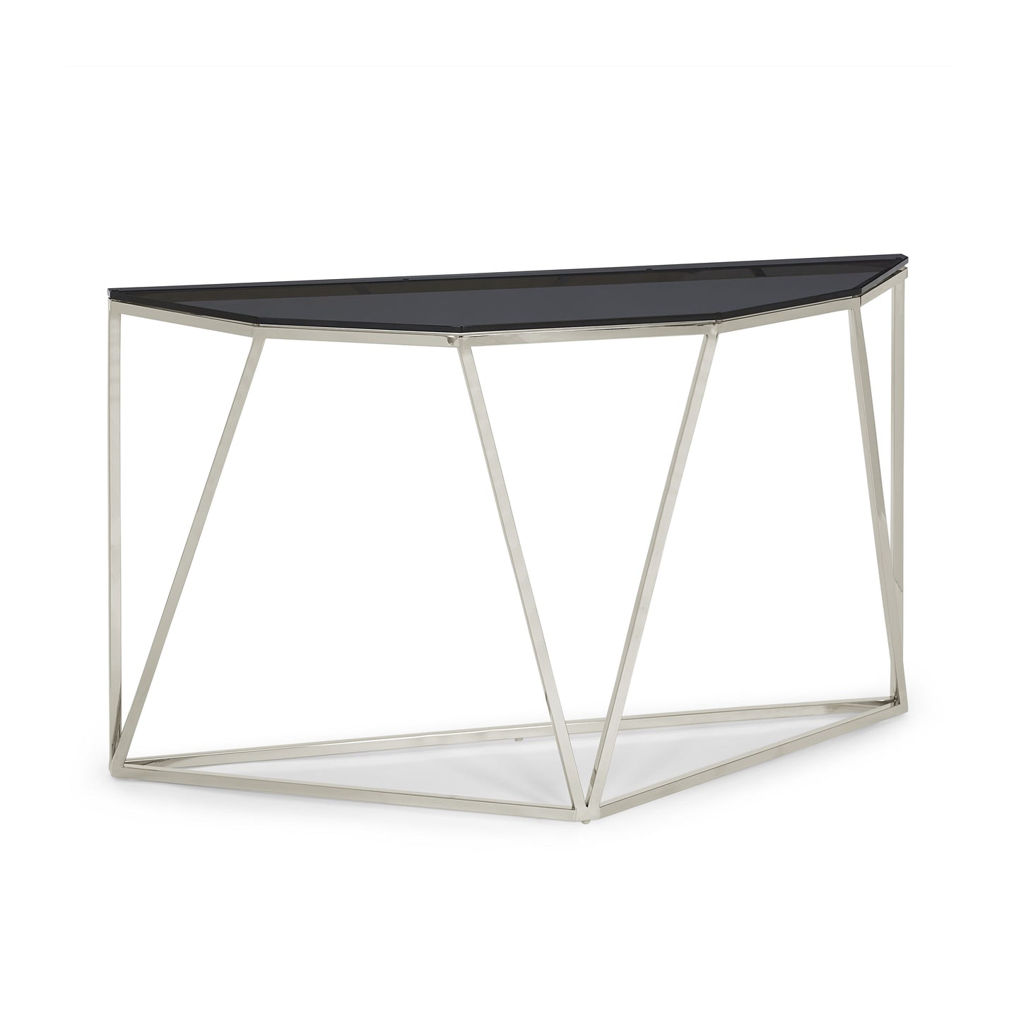 Aria Console Tafel van Gerookt Glas en Gepolijst Roestvrij Staal