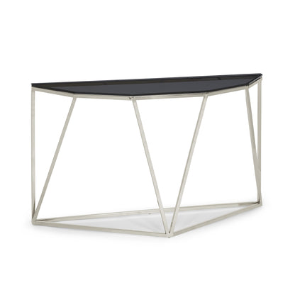 Aria Console Tafel van Gerookt Glas en Gepolijst Roestvrij Staal