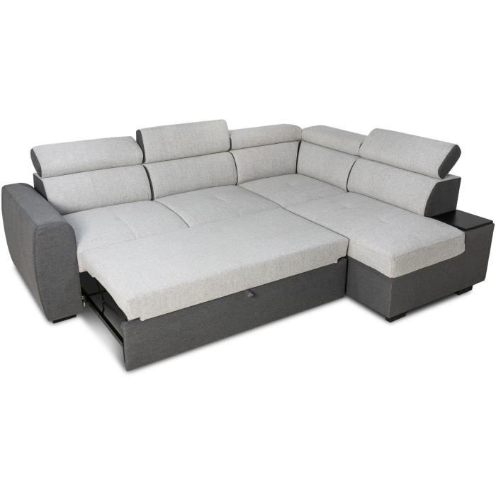KELIO Reversible hoekbank - 4/5 plaatsen - Antraciet/grijze stof - 3 hoofdsteunen - 245 x 184 x 77/87 cm