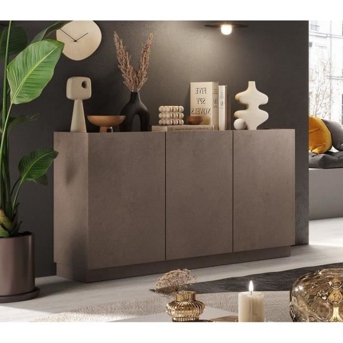 FIRENZE hoog dressoir - Brons en Mercury Eiken - 3 deuren - Eigentijdse stijl/design