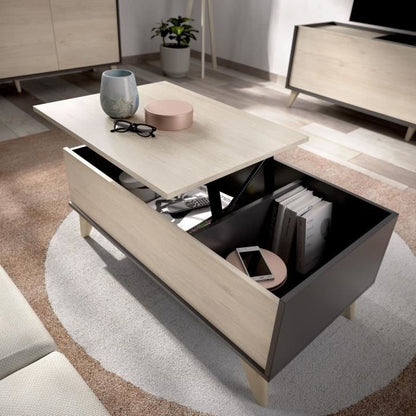 Tv-meubel set met 2 kleppen + dressoir 3 deuren + salontafel - Natuurlijk eiken en grafiet - NESS