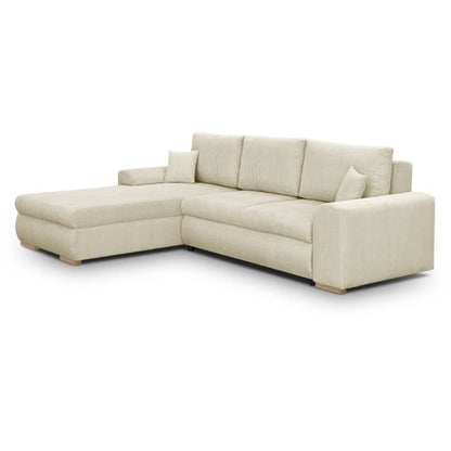 INDIAN 5-zits hoekbank - Beige ribfluweel stof - Opbergvak - 289 x 94/188 x 88 cm