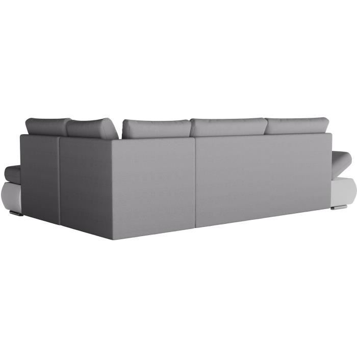 SEVARA 4-zits hoekbank - Wit PU en lichtgrijze stof - Opbergdoos - L267 x D200 x H90 cm