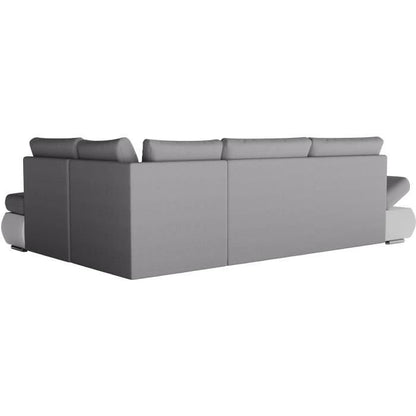 SEVARA 4-zits hoekbank - Wit PU en lichtgrijze stof - Opbergdoos - L267 x D200 x H90 cm