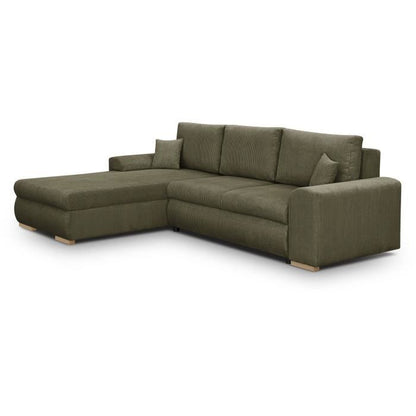 INDIAN hoekbank met 5 zitplaatsen - Khakigroene corduroy stof - Opbergvak - 289 x 94/188 x 88 cm