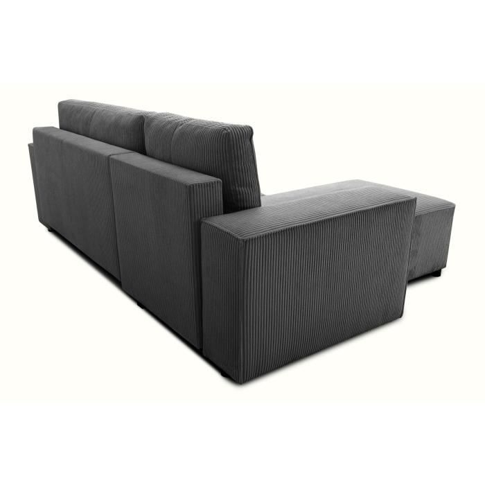JOSH reversible hoekbank - 4 zitplaatsen  - Geribbelde fluwelen stof - Antraciet - Opbergruimte - 242 x 155 x 86 cm