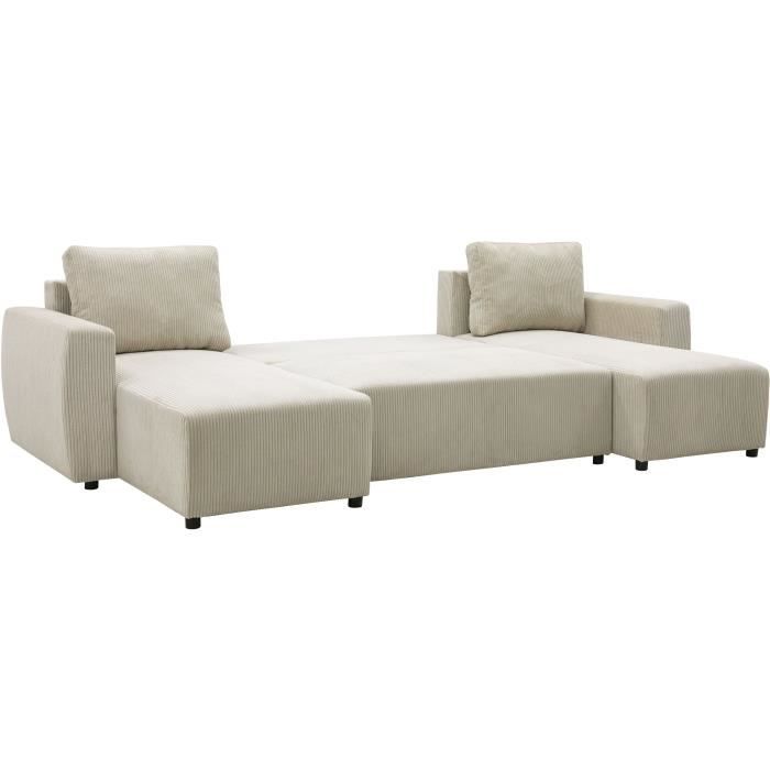 PHARELL 5/6-zits panoramische converteerbare hoekbank - Parel corduroy stof - Opbergdoos - L297 x D155 x H71/85