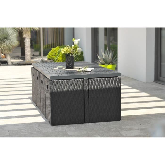 Inbouw tuinset - Zwart - Rotan van hars en aluminium dienblad - 8 plaatsen - PVC-8-ALU-N - DCB GARDEN