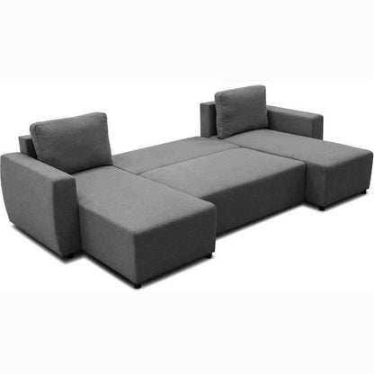 PHARELL 5/6-zits panoramische hoekbank - Antraciet stof - Opbergdoos - L297 x D155 x H71/85 cm