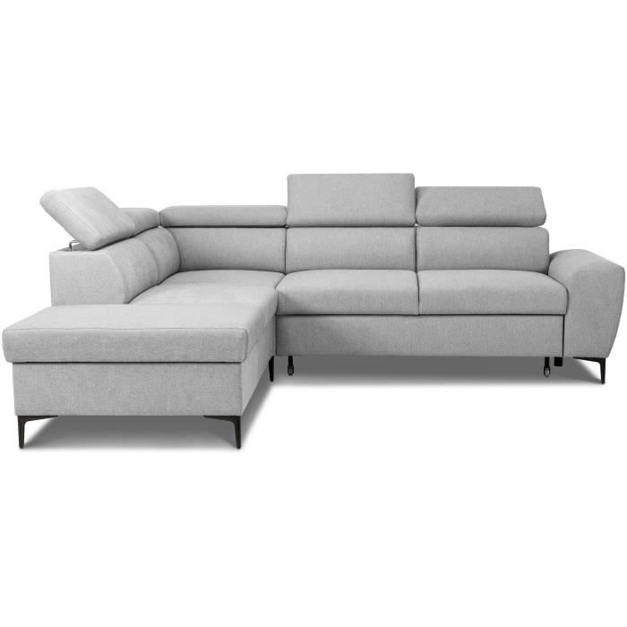 KASIMIR Reversible hoekbank met ladekast - 5 plaatsen - Grijze stof - 258 x 79/98 x 219 cm
