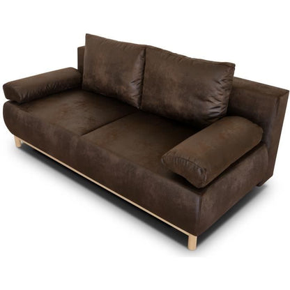 MIKA 3-zits slaapbank - Donkerbruin vintage leder - Opbergruimte - 192 x 84 x 93 cm