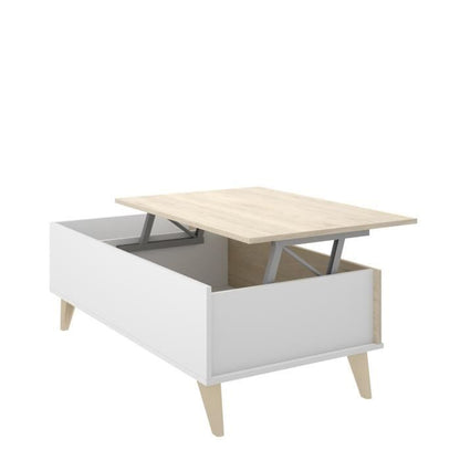 NESS woonkamerset: TV-meubel + Opklapbare salontafel - Melamine - Licht eiken en wit decor